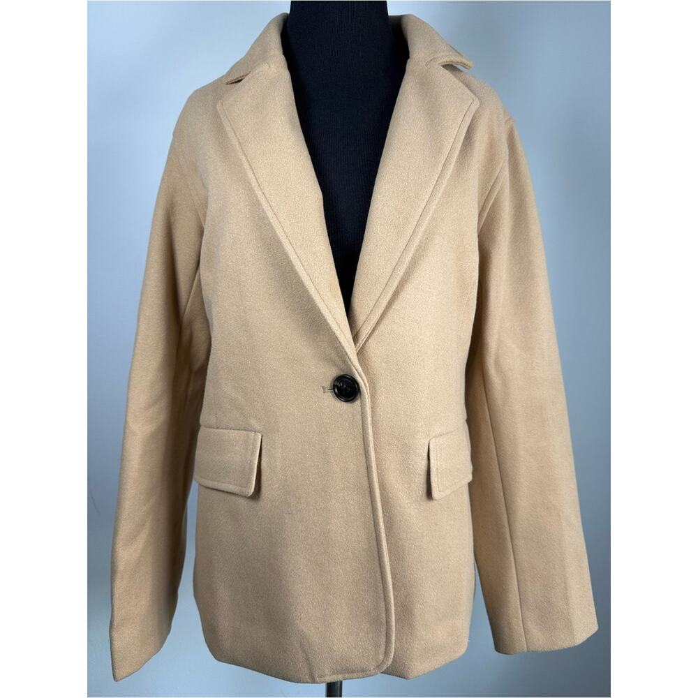 Camel Wool Blend Coat Blazer Size M Classic Minimalist Tailored Neutral